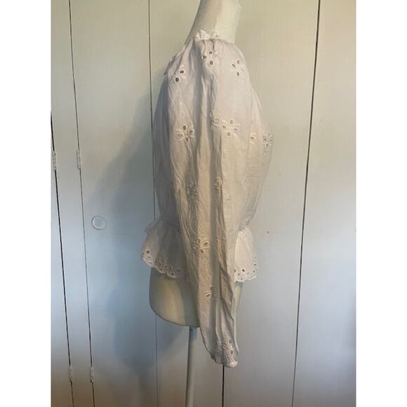 Japra Women's size Medium 100% Cotton Boho White Blouse - Picture 2 of 4